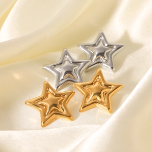 Pentagram Stud Earrings Stainless Steel 3D Double Layered Puffy Star Polished Niche Design Minimalist Elegant Jewelry Women