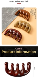 Macro detail of natural sandalwood massage comb with smooth five-tooth design for scalp care