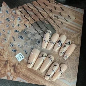 Japanese style black thorn nail stickers with ultra-thin texture for manicures