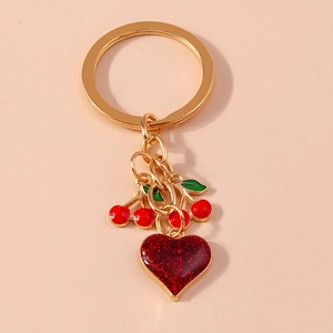 Cute Cherry Heart Keychain Alloy Metal Glitter Enamel Bag Charm Pendant Fashion Accessories For Women Girls