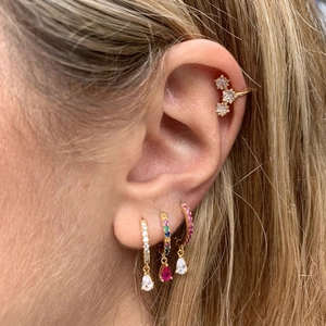 Luxury water drop crystal earrings set with star ear cuff in gold finish for women