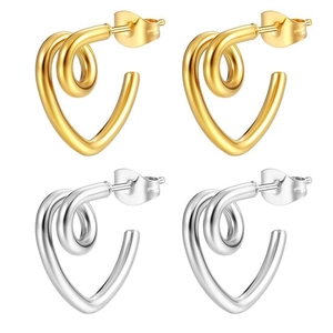 Minimalist 18K gold and silver stainless steel twisted hoop earrings in C-shaped design