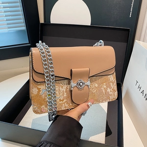 Women Fashion PU Leather Patchwork Embroidery Chain Shoulder Bag High End Large Capacity Crossbody Bag Underarm Messenger Bag