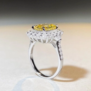 Luxurious S925 silver ring with radiant yellow square gemstone and micro-pave diamond halo