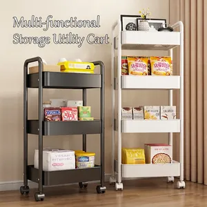 Multi-Layer Rolling Utility Cart Carbon Steel Mobile Storage Rack Mesh Basket With Wheels For Kitchen Living Room