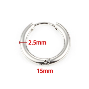 15mm minimalist silver stainless steel hoop earrings for men and women 2.5mm thickness