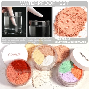 Test d'étanchéité de la poudre libre DUNUF 4 couleurs montrant une texture très fine