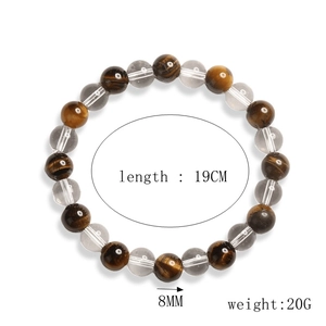 Bracelet en œil de tigre naturel et cristal blanc de 8mm, cordon élastique, 19cm