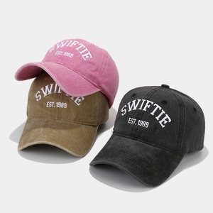 Vintage Swiftie 1989 embroidered washed cotton baseball caps in pink, khaki, and black