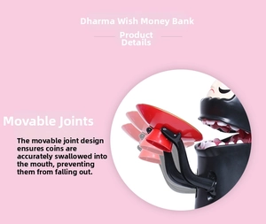 Detailed view of the automatic coin-eating mechanism on the Daruma piggy bank