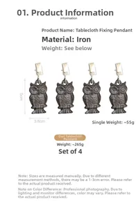 Details von 4er Set Tischdeckenbeschwerer aus Gusseisen in Eulenform mit Antik-Finish