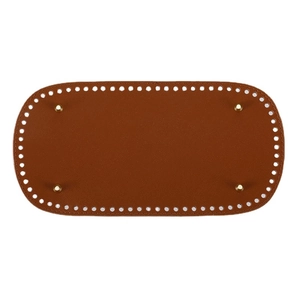 Oval brown PU leather bag base with golden metal studs and pre-punched holes for DIY crochet