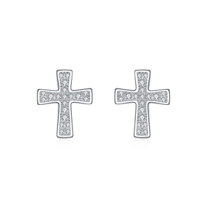 S925 sterling silver cross stud earrings with sparkling Moissanite pavé stones