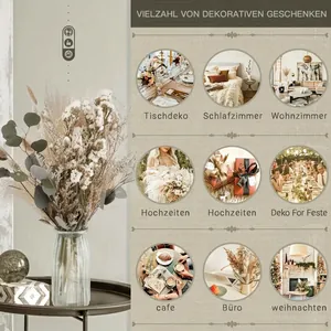 Dried flower bouquet in striped glass vase for home decor and wedding tabletop settings
