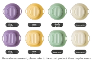 Ceramic air fryer liners in Morandi colors with dual handles and ribbed texture