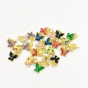 Pendentif Collier Papillon Élégant Laiton Zircone Cubique Colorée Plqué Or 18K Bijoux Pour Femmes