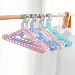 Non-slip colored metal clothes hangers with PVC coating and shoulder notches set