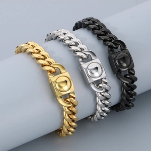 Collier Et Bracelet À Chaîne Cubaine Hip Hop Pour Hommes Acier Inoxydable Poli Bijoux Style Punk