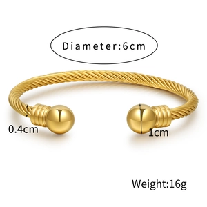 Detailed size specifications for the gold twisted wire cable cuff with bead ends