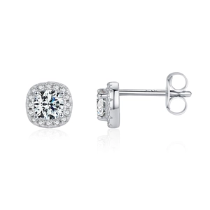 Classic S925 sterling silver halo stud earrings with brilliant round moissanite stones