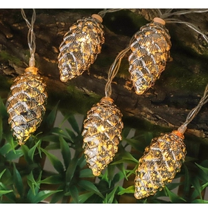 Pine cone LED string lights with warm yellow glow for Christmas tree and festive decoration