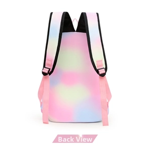 Rear view of gradient backpack showing widened black straps and pink adjustment webbing