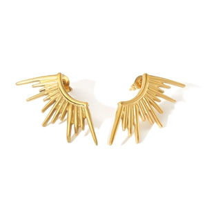 Detail of 18K gold-plated stainless steel earrings with radial sunburst petal design