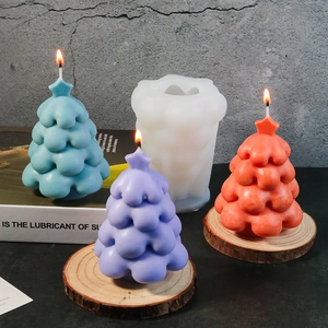 Christmas tree silicone mold set with colorful scented candles and star toppers