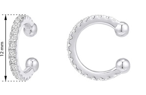 Macro detail of 12mm S925 silver ear cuff showing precise dimensions and cubic zirconia studs