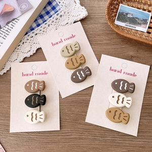 Cute Cartoon Taiyaki Fish Hair Clips Handmade Resin Duckbill Clips Beige Coffee Color Series Hair Accessories For Kids Girls Women