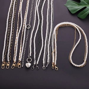 Crossbody Phone Chain Strap Faux Artificial Pearl Metal Link Leather Woven Handbag Shoulder Belt Heart Charm Elegant Women Accessory