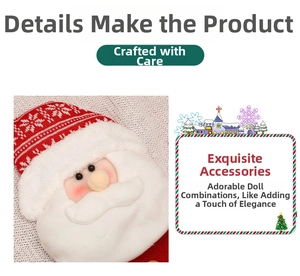 Close-up of Santa Claus plush chair cover detail with red knit hat and white beard