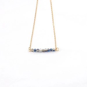 4mm blue glass stone and gold stainless steel chain beaded necklace for women