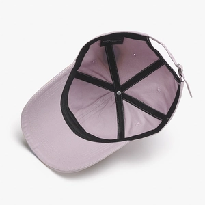 Lilac washed cotton baseball cap showing internal six-panel construction and black reinforced tape