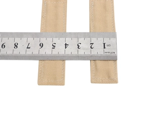 Detailed measurement view of 1.8cm khaki fabric straps for children's sun protection hats