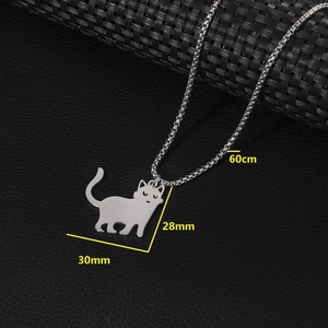 Minimalist silver cat pendant necklace on stainless steel chain, 60cm length jewelry