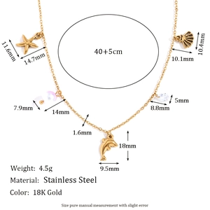 18K gold plated stainless steel ocean necklace with starfish shell and dolphin charms