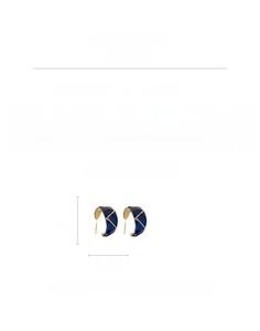 Detailed dimensions of blue vintage C-shape earrings with gold geometric enamel patterns