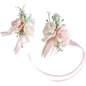 Set di corsage e fiori da polso per matrimonio con rose artificiali rosa e crema