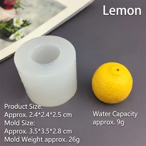 Detailed 3D lemon silicone mold showing 2.4cm fruit size and realistic skin texture