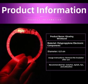 Detailed size view of red LED bracelet featuring a 6.8cm diameter and PP material build