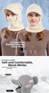 Detail of winter knitted balaclava with warm fleece lining and 6cm sun visor brim