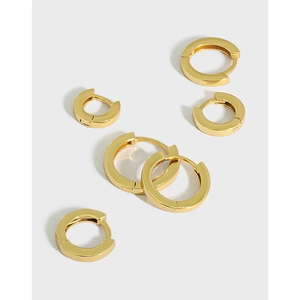 925 Sterling Silver Hoop Earrings Minimalist Geometric Polished Round Huggie Buckle For Women Stylish Simple