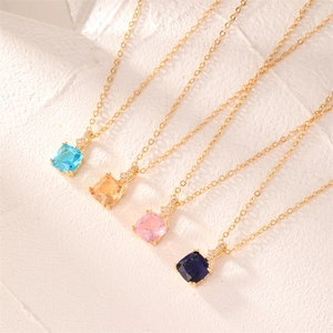 Minimalist Square Zircon Pendant Necklace Copper Gold Plated Elegant Clavicle Chain For Women Ins Style Jewelry