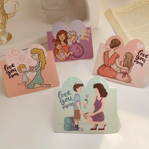 Cartoon Animal Greeting Cards Cardboard Heart Shaped Foldable Birthday Mothers Day Fathers Day Teachers Day Note Cards