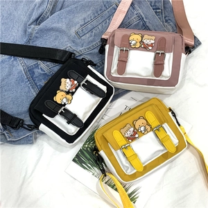 Detailed comparison of cute nylon crossbody bags in black, pink, and yellow colors