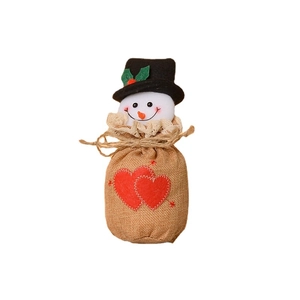 Christmas snowman burlap gift bag with red hearts for candy and holiday treats