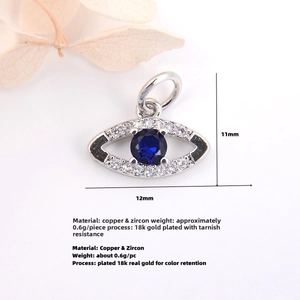 Detail of 11mm x 12mm cubic zirconia evil eye pendant charm in silver finish copper