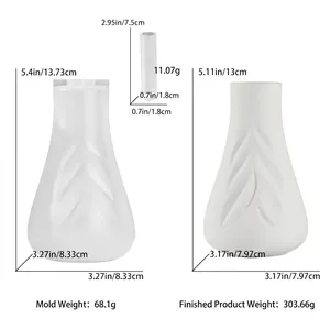 Detailed dimensions of leaf pattern silicone mold for DIY flower vase and gypsum crafts