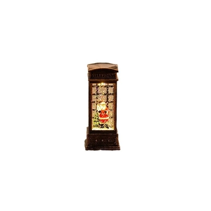Bronze Christmas telephone booth lantern with Santa Claus figurine and glowing snow glitter